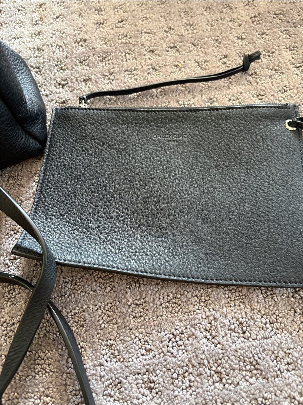 Balenciaga Black Pebbled Leather Drawstring bag with Pouch - Picture 3 of 5